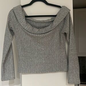 Silver sparkle off the shoulder top